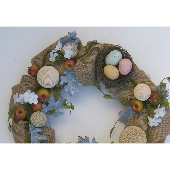 Easter Wreath Burlap Home Decor Apples Eggs Nest Flowers Greenery Spring Country - Picture 5 of 8